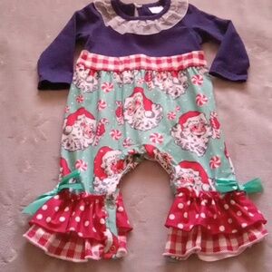 Vintage Look Christmas Holiday Romper with Ruffle Details